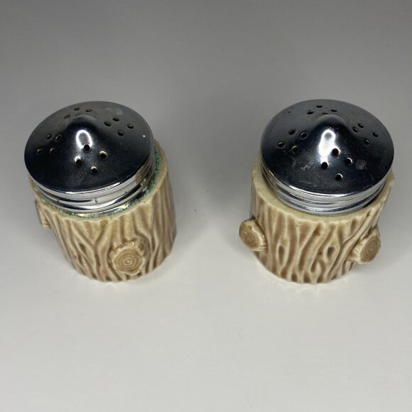 Tree Stump Branch Wood Look Ceramic Salt & Pepper Shakers - Picture 6 of 7